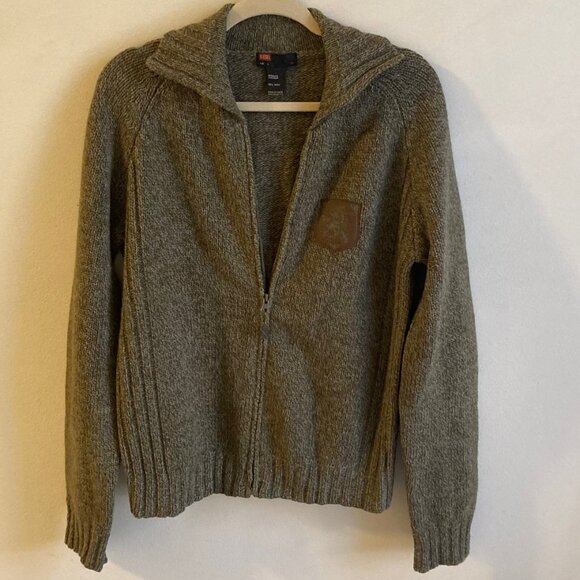DIESEL Zip Sweater Wool Olive Green Men's L - Picture 2 of 12